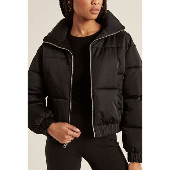 ABERCROMBIE & FITCH Jacket Womens Large L Ultra Mini Puffer NEW $180 Matte Black - Picture 2 of 13